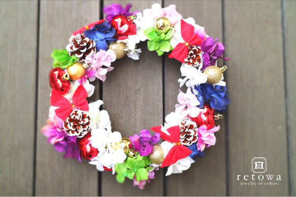 X'mas magic flower wreath 〜紫陽花とリボン〜 1枚目の画像