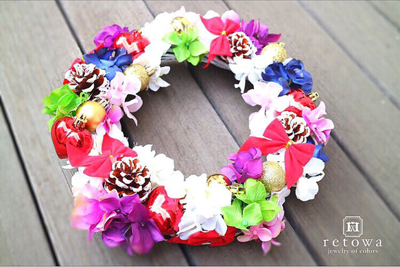 X'mas magic flower wreath 〜紫陽花とリボン〜 3枚目の画像