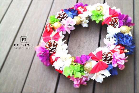 X'mas magic flower wreath 〜紫陽花とリボン〜 4枚目の画像