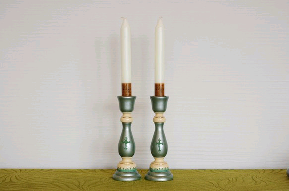 燭台（帶蠟燭）綠色珍珠 第2張的照片
