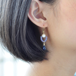 AKOYAパールピアス、 キナイトピアス、 ブルータンザナイトピアス。Pearl Tanzanite Earring. 4枚目の画像