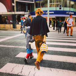 しずく型ワンハンドルbag 冬仕様 グリーン花柄×パープルコーデュロイ 5枚目の画像