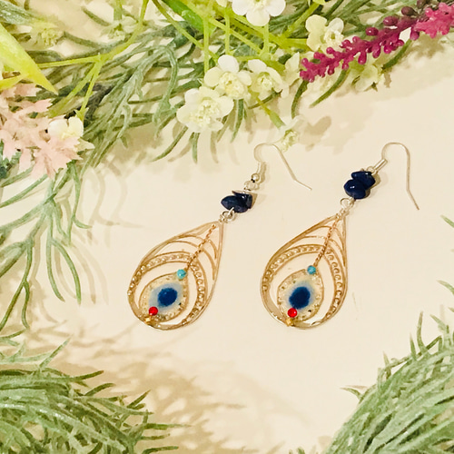 孔雀〉ピアス ピアス（フック・チェーン） coco garden 通販 6888979