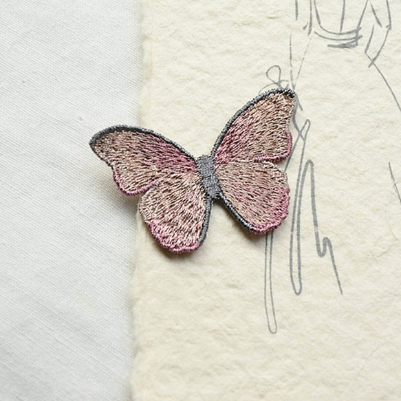Lace Butterfly 刺繡蝶々アップリケワッペン Pink ピンク 1枚入り 2枚目の画像