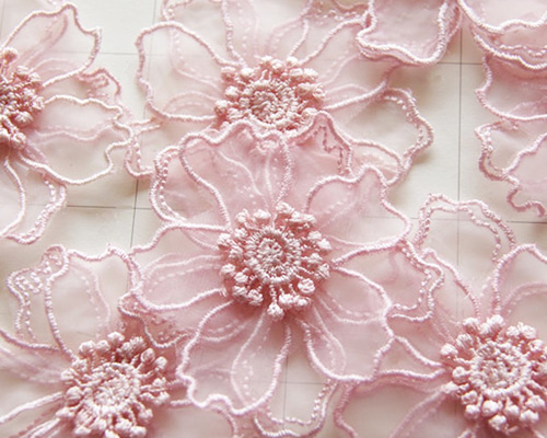 レース花アップリケワッペン 桜さくらモチーフ オーガンザ 花びら2重