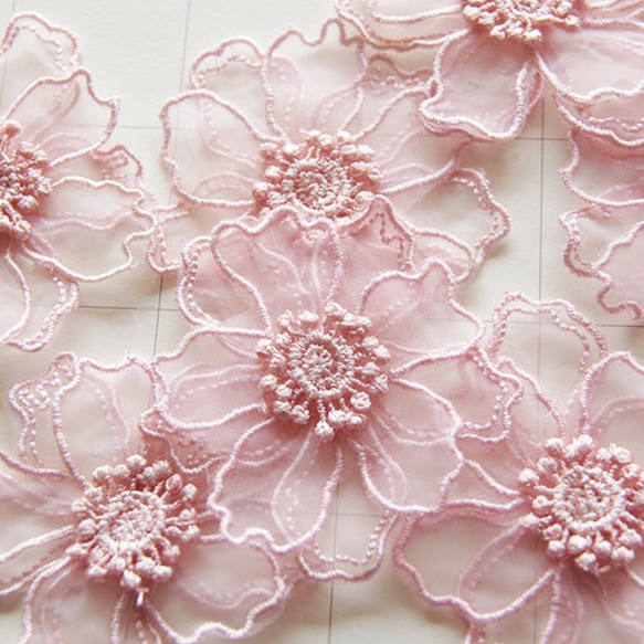 レース花アップリケワッペン 桜さくらモチーフ オーガンザ 花びら2重