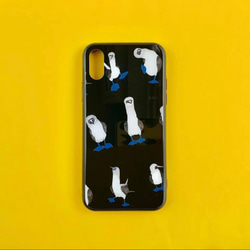 【for iPhone】アオアシカツオドリのガラススマホケース　黒 2枚目の画像