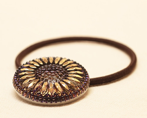 チェコガラスボタンヘアゴム [Navy×Gold] ヘアゴム ulička 通販