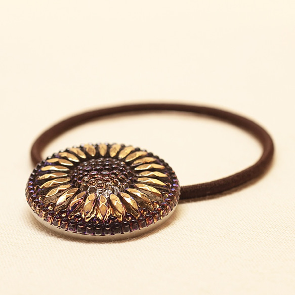 チェコガラスボタンヘアゴム [Navy×Gold] ヘアゴム ulička 通販