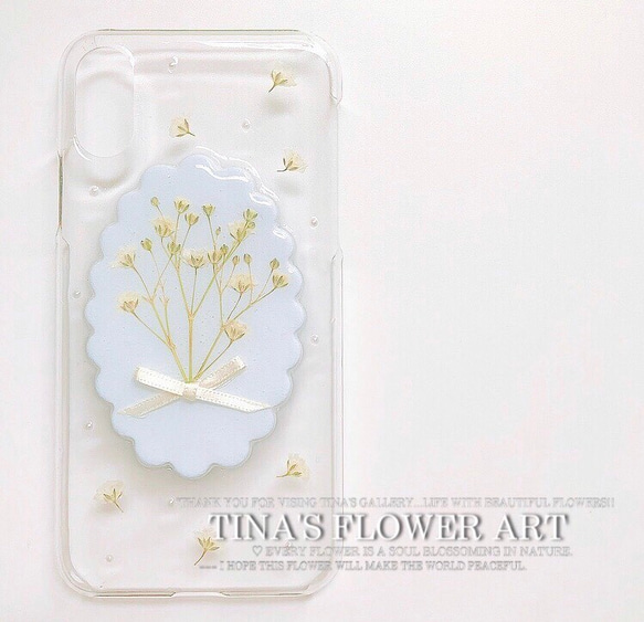 ガーリーブルー押し花スマホケース＊ スマホケース・カバー Tina,s