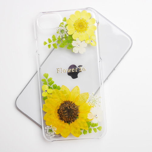 80/20クロス ♡ひまわり押し花スマホケース