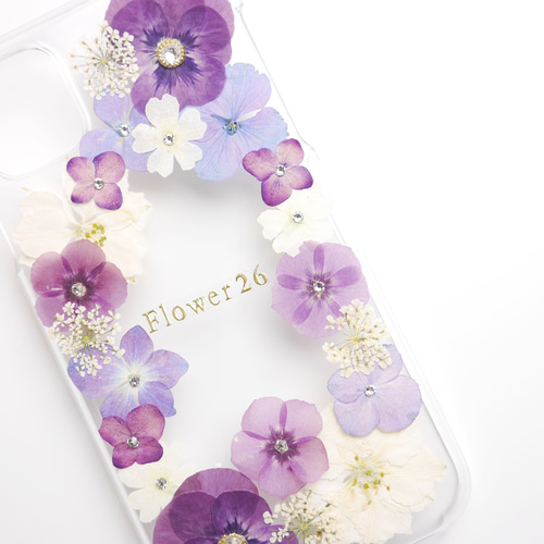 紫ビオラ押し花スマホケース＊ スマホケース・カバー SHIRONEKO 