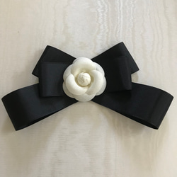 リネンカメリア リボン ピンブローチ コサージュ 大きめリボン