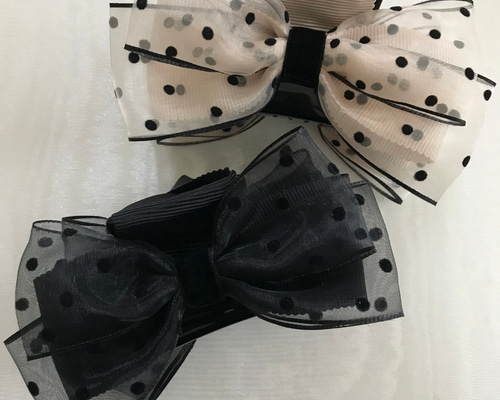 大人可愛い ドットオーガンジー リボン バンスクリップ ヘアクリップ 2