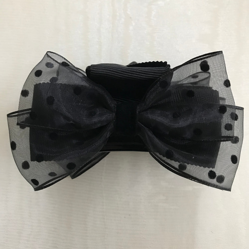 大人可愛い ドットオーガンジー リボン バンスクリップ ヘアクリップ 2