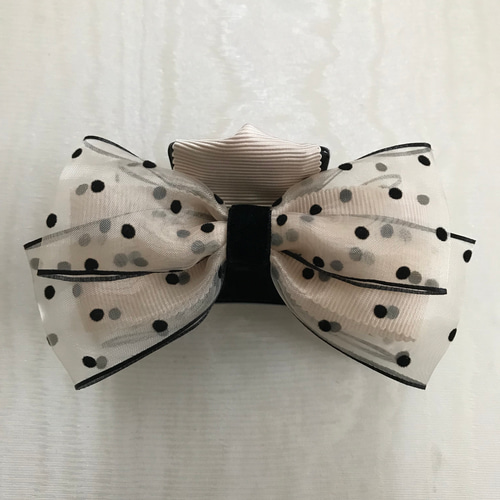 大人可愛い ドットオーガンジー リボン バンスクリップ ヘアクリップ 2