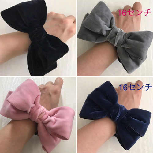 大人気 大きめ ベロア リボン シュシュ ワイヤー入り 立体リボン 16