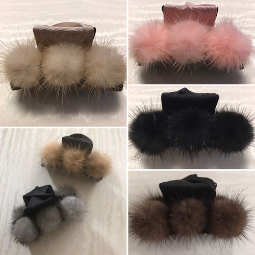 美品☆ ACCA ミンクファー クリップ ブルー acca☆アッカ☆パッチ