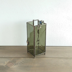 四角パーツの小さな花器・シリンダー付き・カーキ系 3枚目の画像