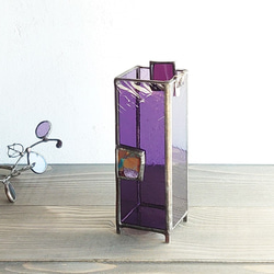 四角パーツの小さな花器スリム・シリンダー付き・紫 1枚目の画像