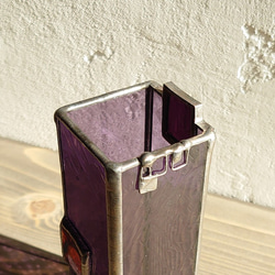四角パーツの小さな花器スリム・シリンダー付き・紫 3枚目の画像