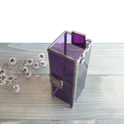 四角パーツの小さな花器スリム・シリンダー付き・紫 4枚目の画像