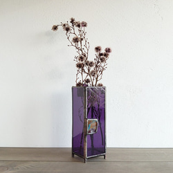 四角パーツの小さな花器スリム・シリンダー付き・紫 6枚目の画像