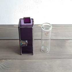 四角パーツの小さな花器スリム・シリンダー付き・紫 7枚目の画像