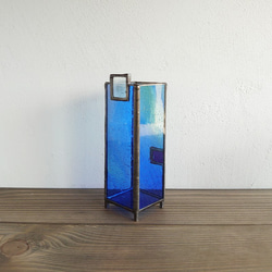 四角パーツの小さな花器スリム・シリンダー付き・青 3枚目の画像