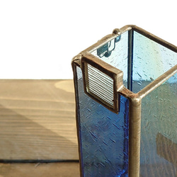 四角パーツの小さな花器スリム・シリンダー付き・青 7枚目の画像