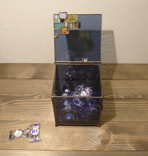 四角デコガラスの箱・大・濃紺 6枚目の画像
