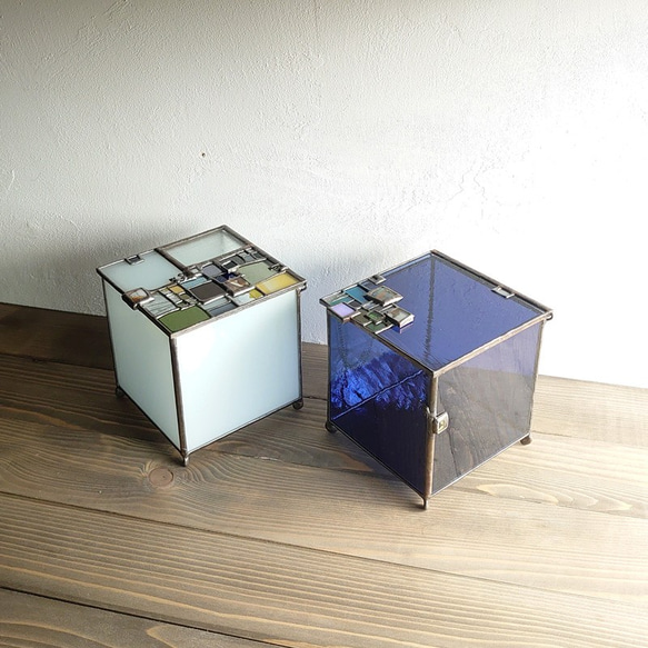 四角デコガラスの箱・大・濃紺 8枚目の画像