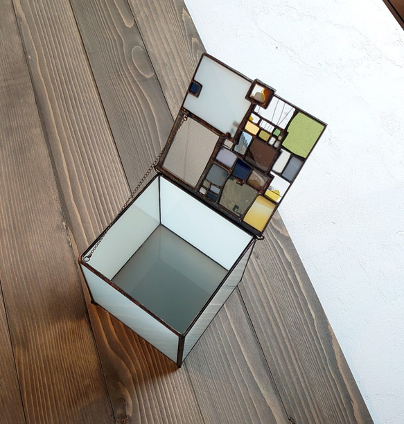 四角デコガラスの箱・大・乳白色 4枚目の画像
