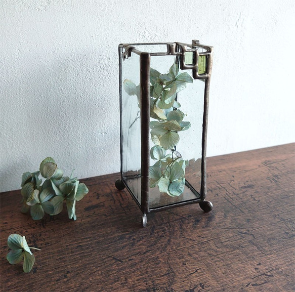 【再販】四角パーツの小さな花器・シリンダー付き・クリアー 10枚目の画像