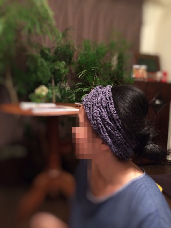 日焼け防止に最適！麻糸の2wayヘアバンド&スヌード 5枚目の画像