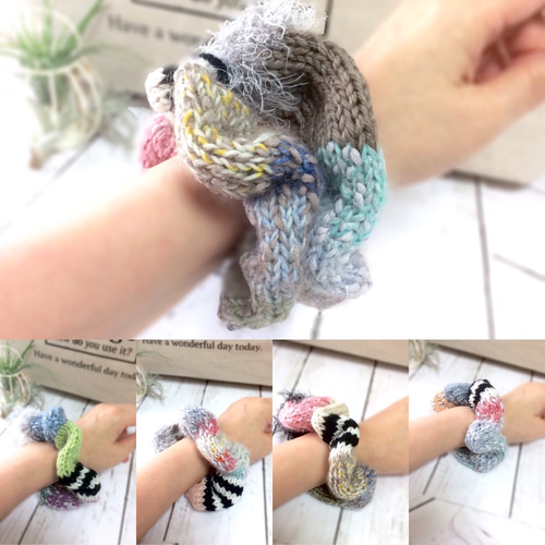 ヘアシュシュ　ニット帽 ニットカラフル冬シュシュ シュシュ M＊aco 通販 6302981｜Creema