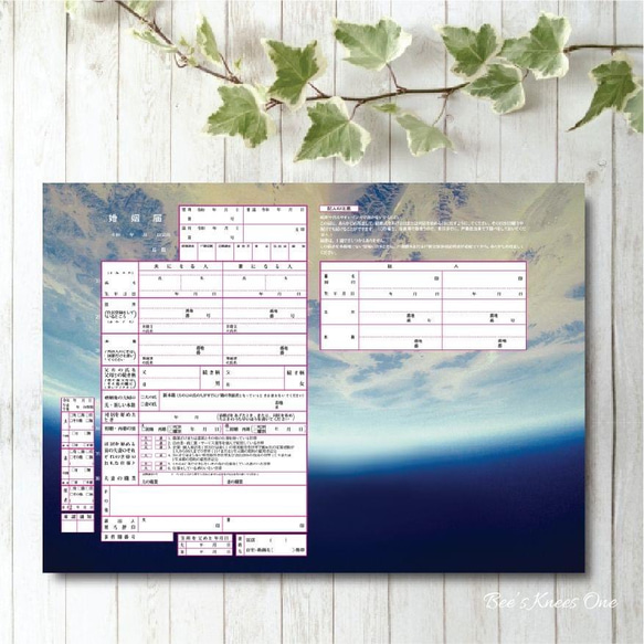 新元号 令和にも対応！役所提出可能！デザイン婚姻届 3枚セット 宇宙から見た地球 1枚目の画像