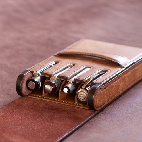 駒合わせ縫い万年筆ケース4本挿し カラーオーダー ペンケース 革小物