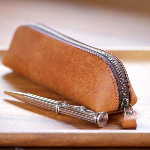 革のファスナーペンケース カラーオーダー ペンケース 革小物yoshii