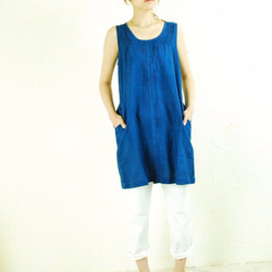 pintuck sleeveless pullover/藍染め 2枚目の画像