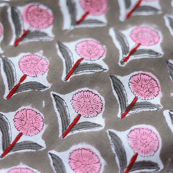 Hand block print kinchaku bag / hana pink 『カーネーション』 4枚目の画像