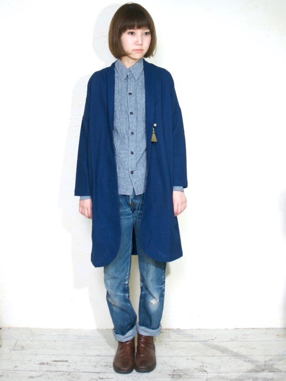 monk coat short/ indigo 2枚目の画像