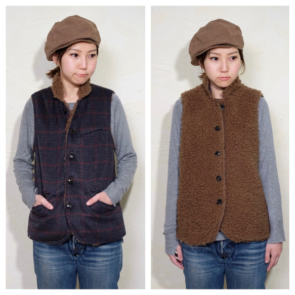 直送商品 oyajisan boa RV vest/ tatasole check その他トップス omake トップス