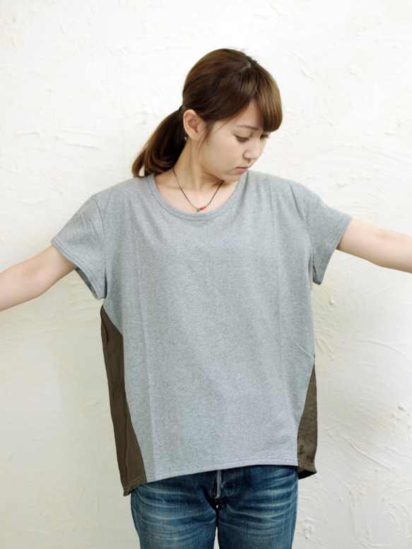 omiso Tops/ s/ gray×khaki 2枚目の画像