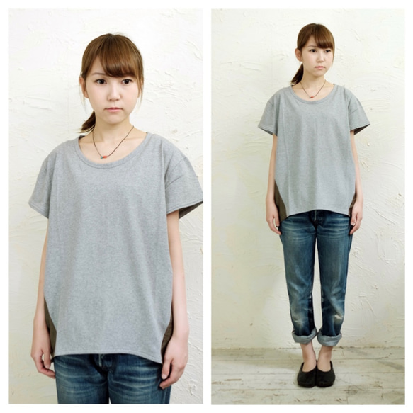 omiso Tops/ s/ gray×khaki 3枚目の画像