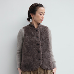 oyajisan boa RV vest / brown plaid 3枚目の画像