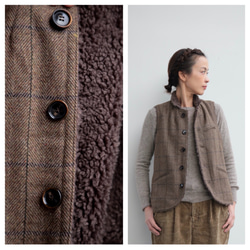 oyajisan boa RV vest / brown plaid 5枚目の画像