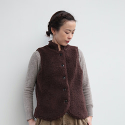 oyajisan boa RV vest / dark brown plaid 3枚目の画像