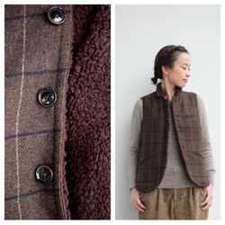 oyajisan boa RV vest / dark brown plaid 5枚目の画像