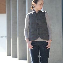 oyajisan boa RV vest / gray plaid 2枚目の画像